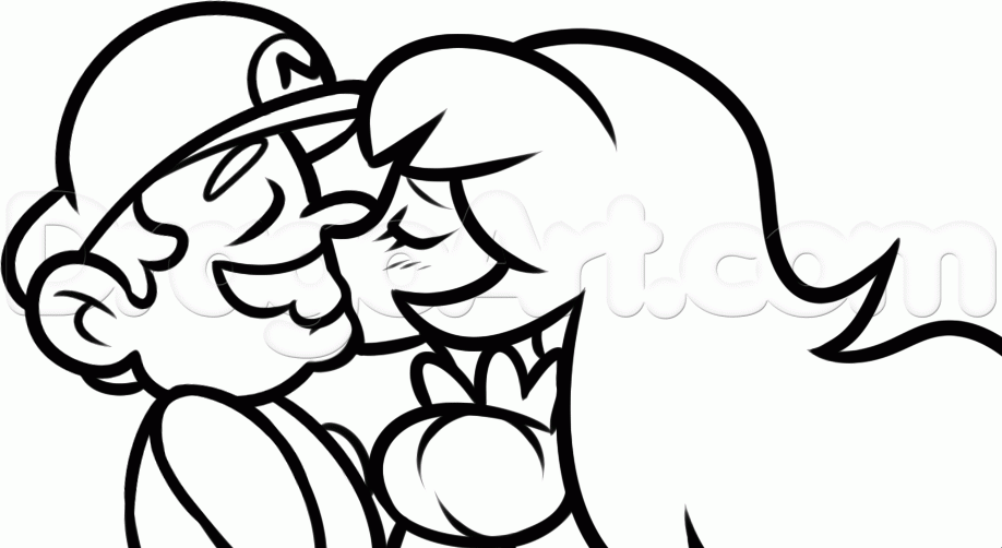 918x502 How To Draw Mario And Peach Kissing, Step