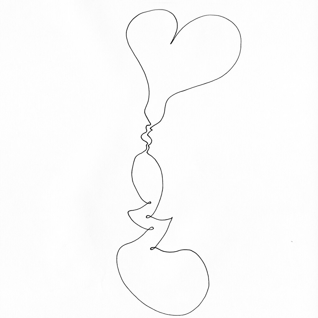 1024x1024 a single line drawing of two females kissing