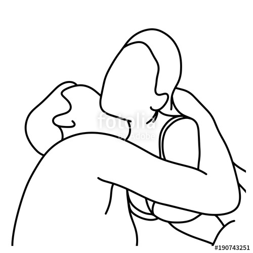 500x500 Outline Husband Kissing His Wife On Her Neck Vector Illustration