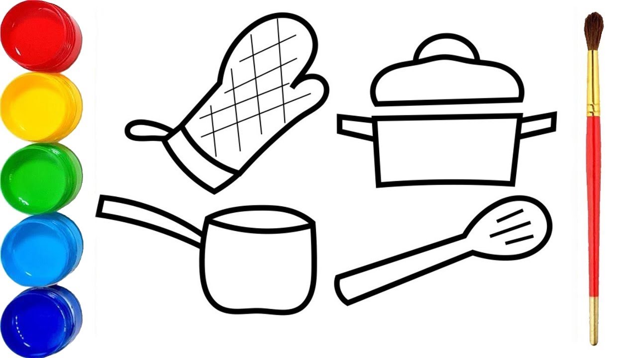 1280x720 Glitter Set Of Kitchen Tools Easy Drawing For Kids Learn