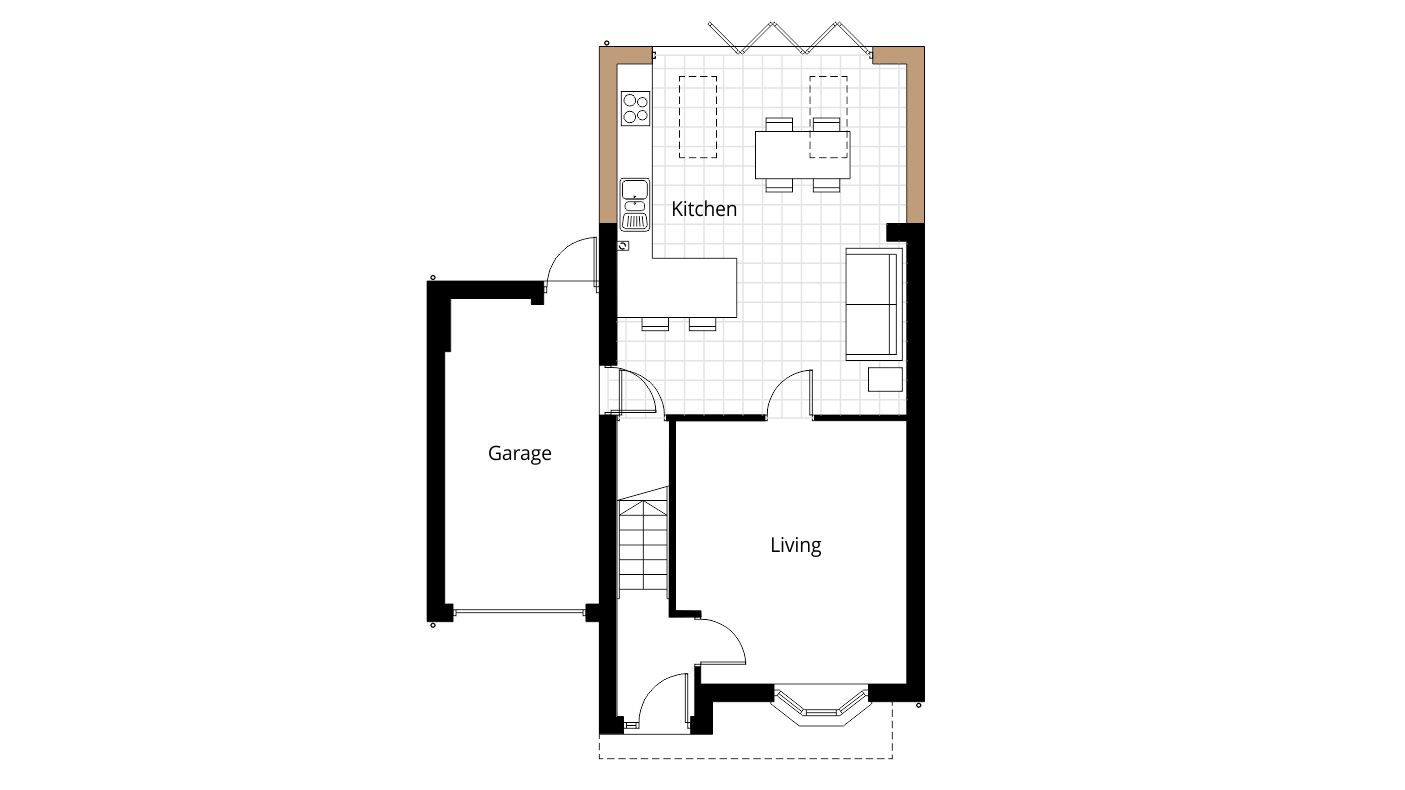 1405x790 Ground Kitchen Floor Plan Drawing, Cad Planning Drawings