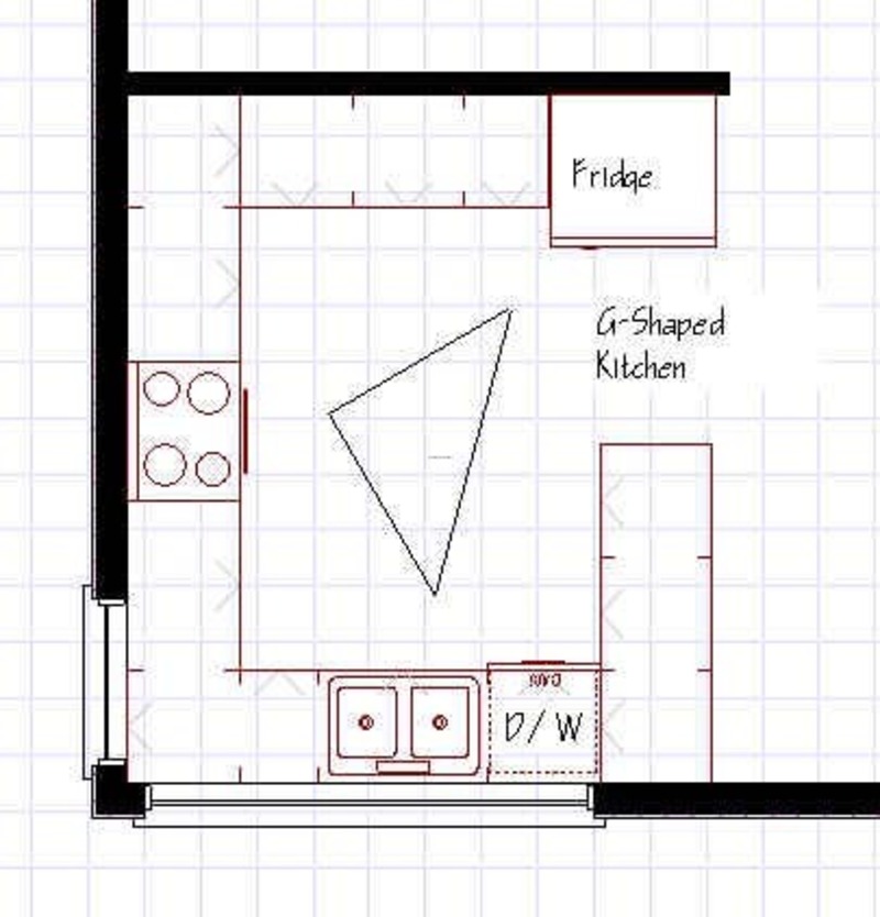 800x834 L Shaped Sketch Kitchen Floor Plan, Kitchen