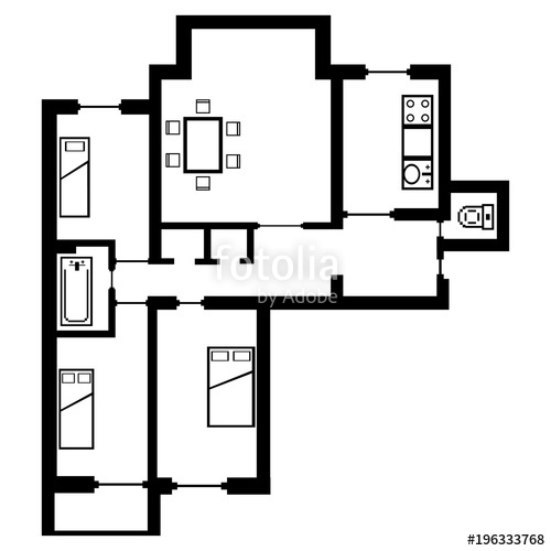 500x500 Black And White Architectural Plan Of A House Layout
