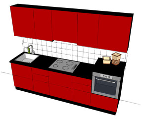 287x240 Ultra Modern Red And Black Kitchen Cabinetry Abstract Drawing