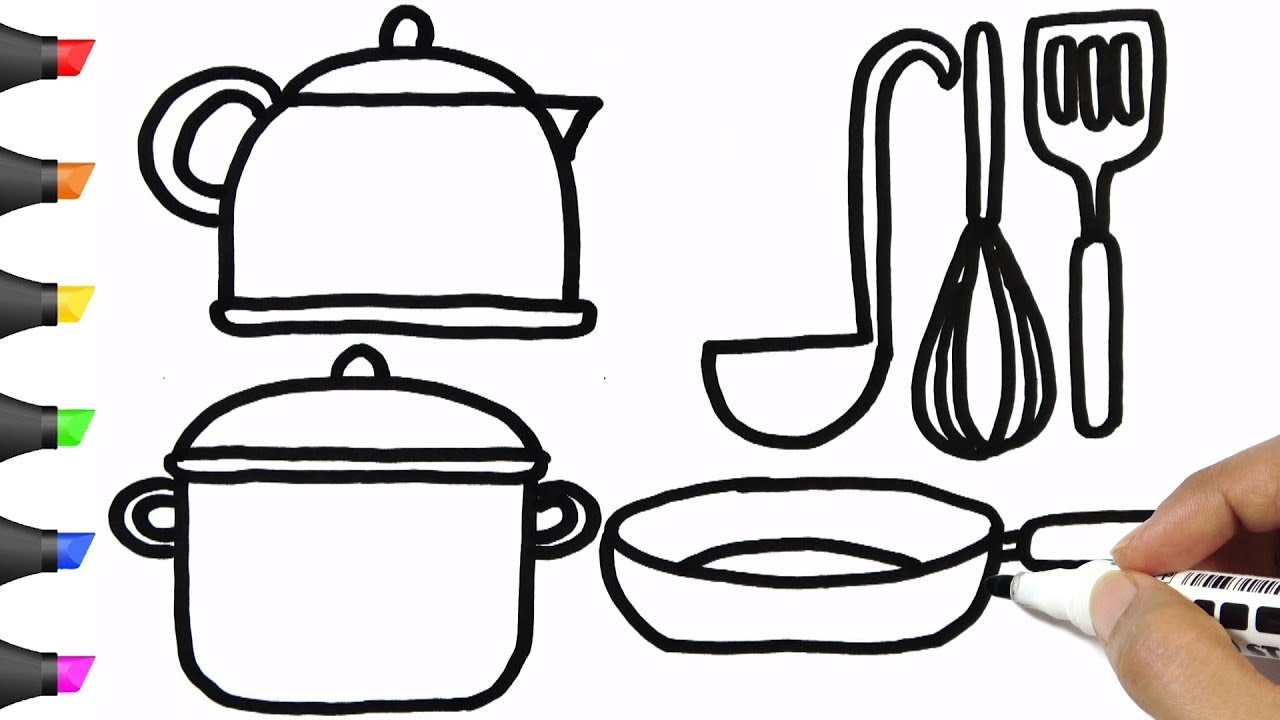 1280x720 Drawing Kitchen Utensils Coloring Pages Bodraw