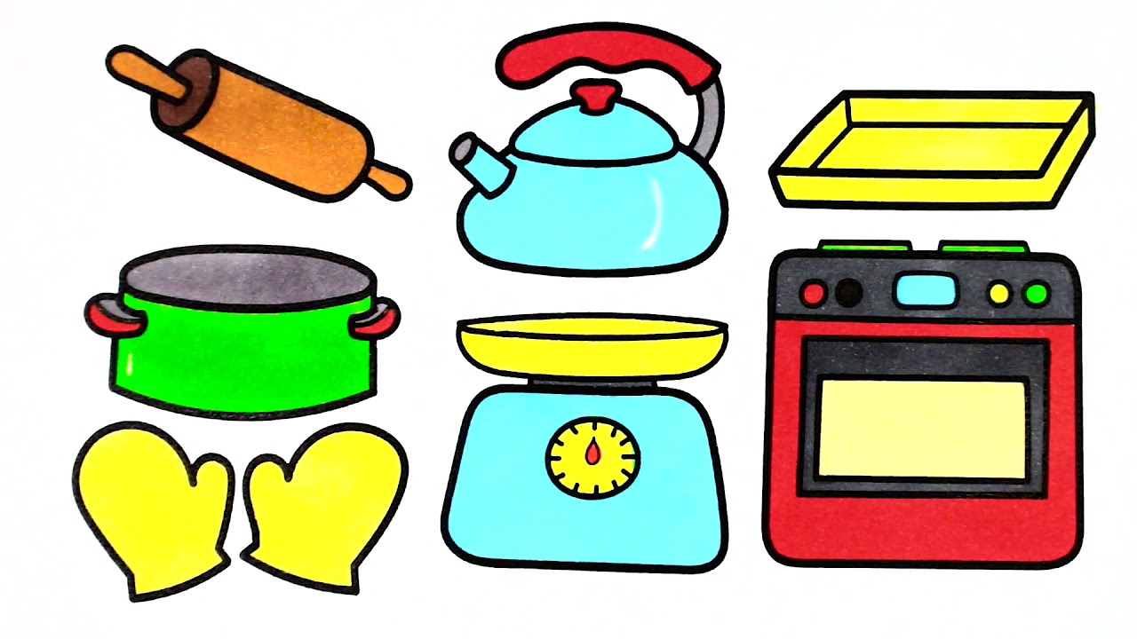 1280x720 Kitchen Tools Drawing And Coloring For Kids How To Draw Cow