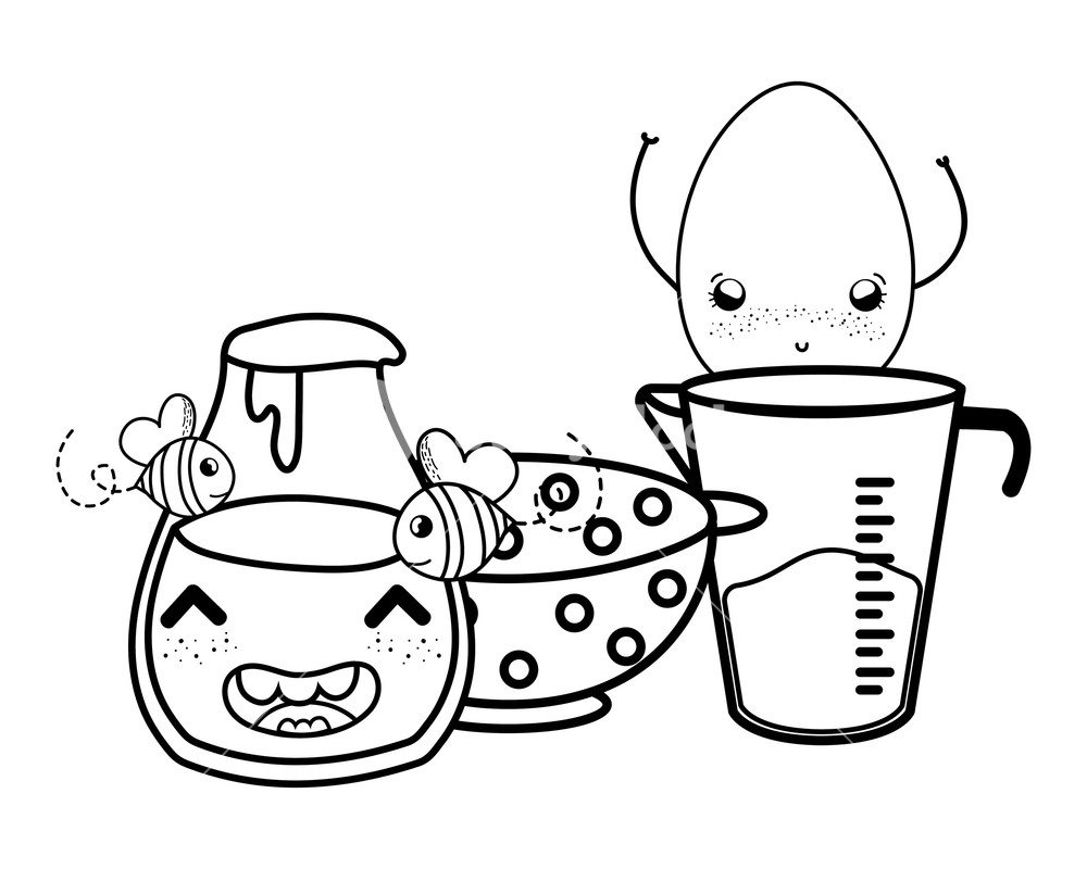 1000x800 Kitchen Utensils And Breakfast Food Kawaii Cartoons Vector