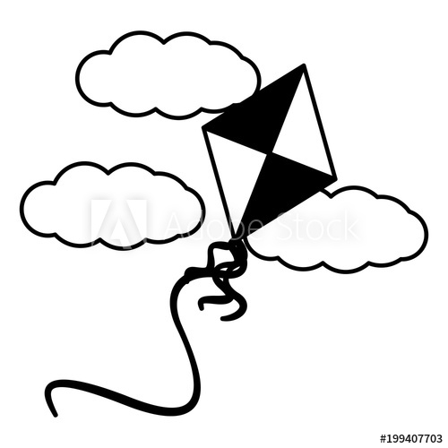 500x500 Toy Kite Flying In The Sky Clouds Vector Illustration
