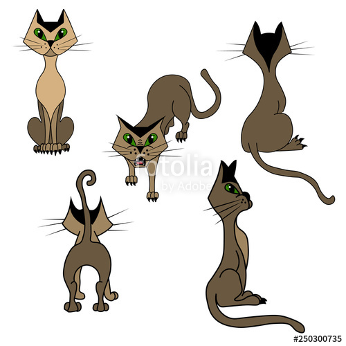 500x500 Vector Set Of Cartoon Imagesof A Gray Cat In Different Poses