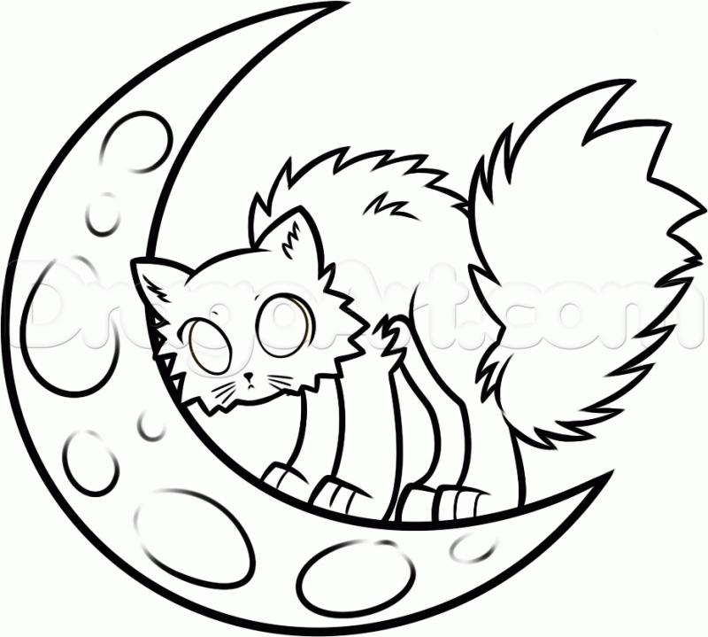 800x719 How To Draw A Kitten On A Halloween With A Pencil Step