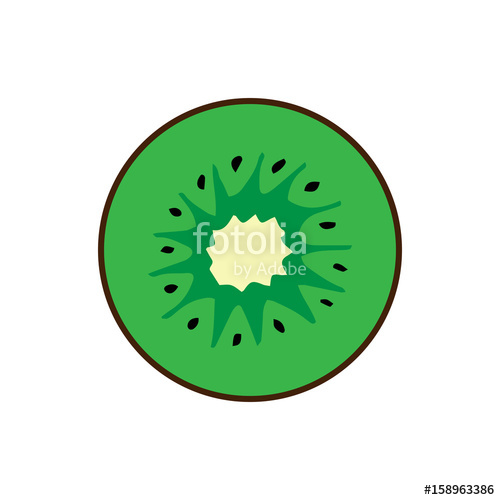 500x500 Kiwi Fruit Slice Flat Icon, Vector Illustration Doodle, Cartoon