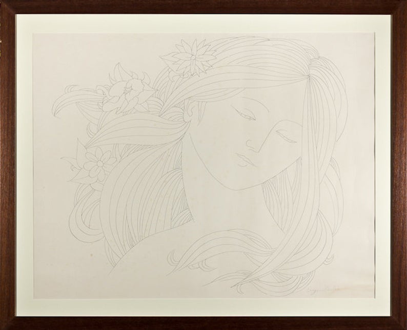 794x643 eugene karlin very large signed original graphite drawing etsy