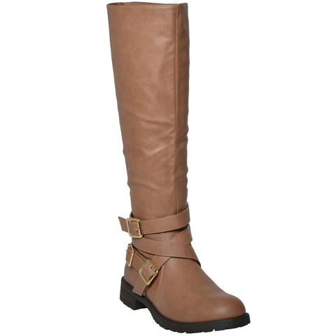 480x480 womens knee high boots strappy buckle accent leather shoes camel