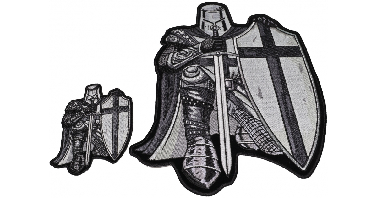 1200x630 kneeling crusader knight black and white piece patch set