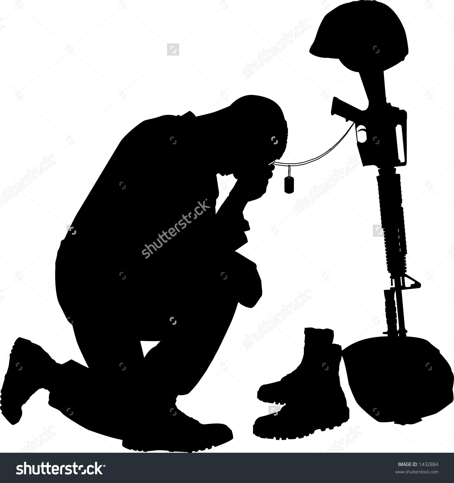 1500x1595 Black And White Vector Silhouette Graphic Depicting A Soldier