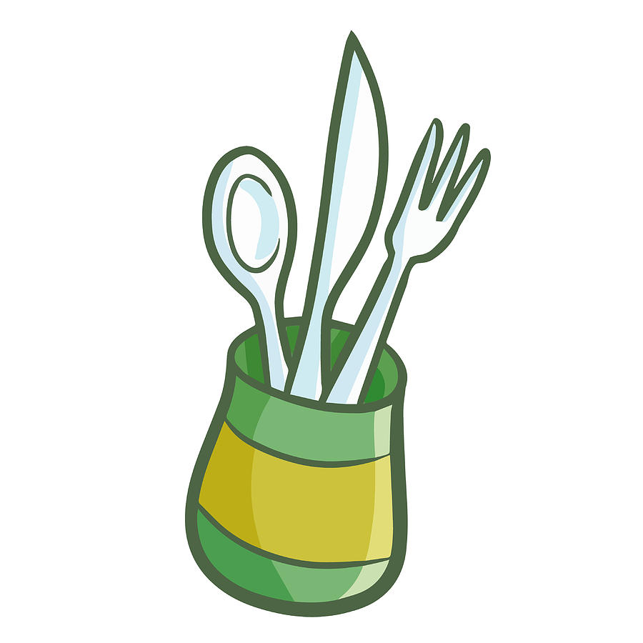 900x900 Spoon, Fork, And Knife In Cartoon Style Drawing