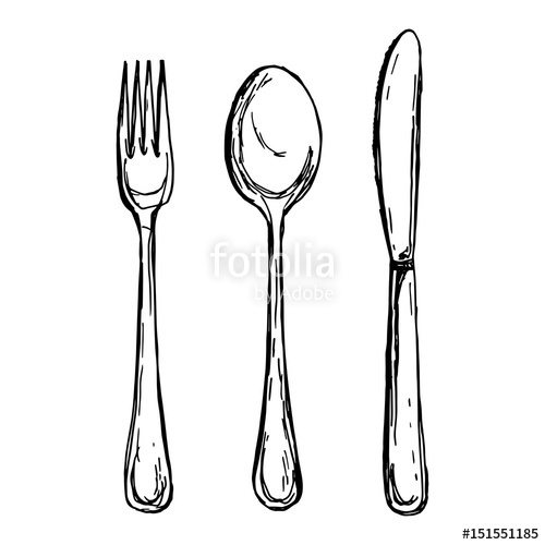 500x500 Spoon Fork And Knife Sketch Vector Illustration Stock Image