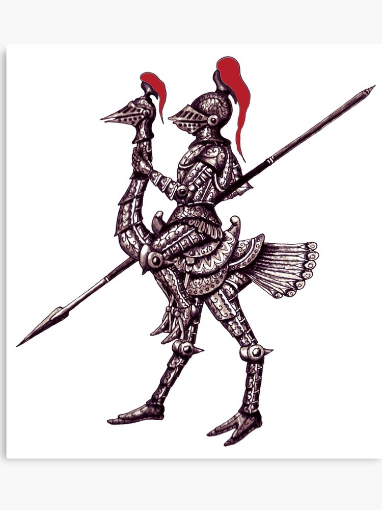 750x1000 Knight On Ostrich Surreal Black And White Pen Ink Drawing Canvas