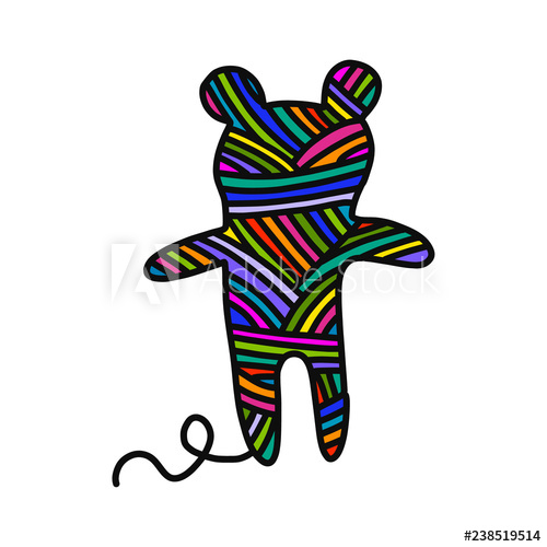 500x500 Knitted Teddy Bear Yarn Wool Hand Drawn Illustration For Prints