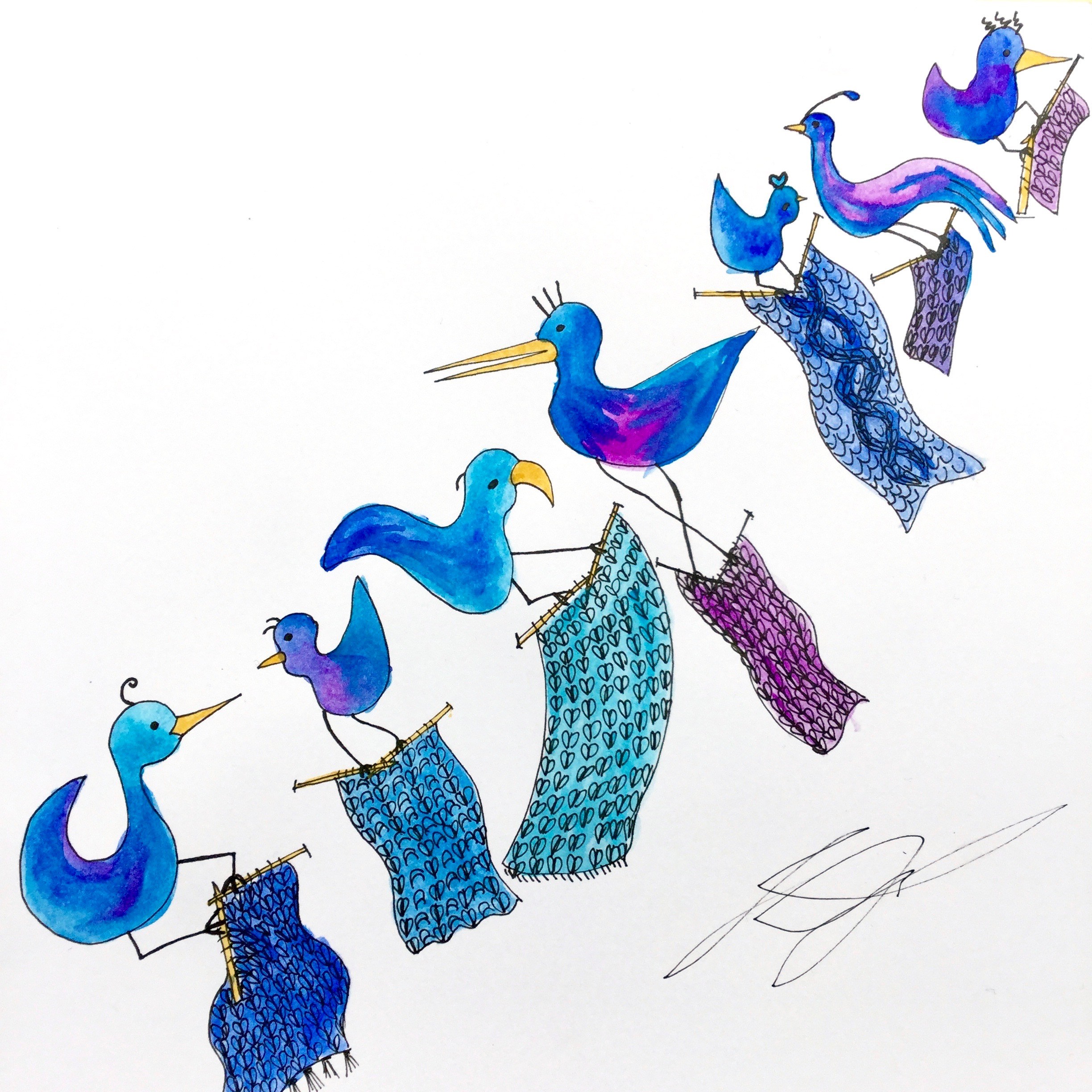 2448x2448 Yarn Birdy Drawing Knitting