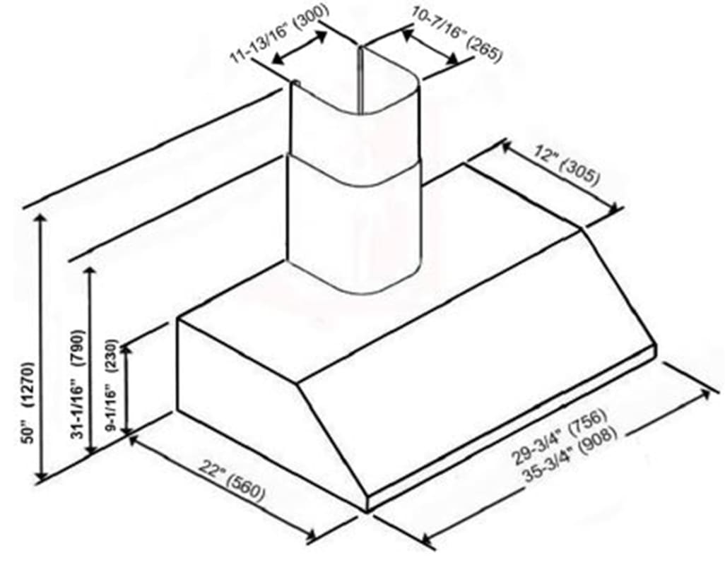 1026x800 Kobe Wall Mounted Range Hood