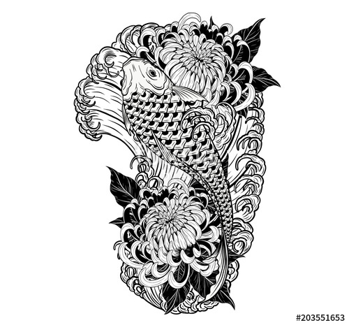 500x465 Koi Fish And Chrysanthemum Tattoo