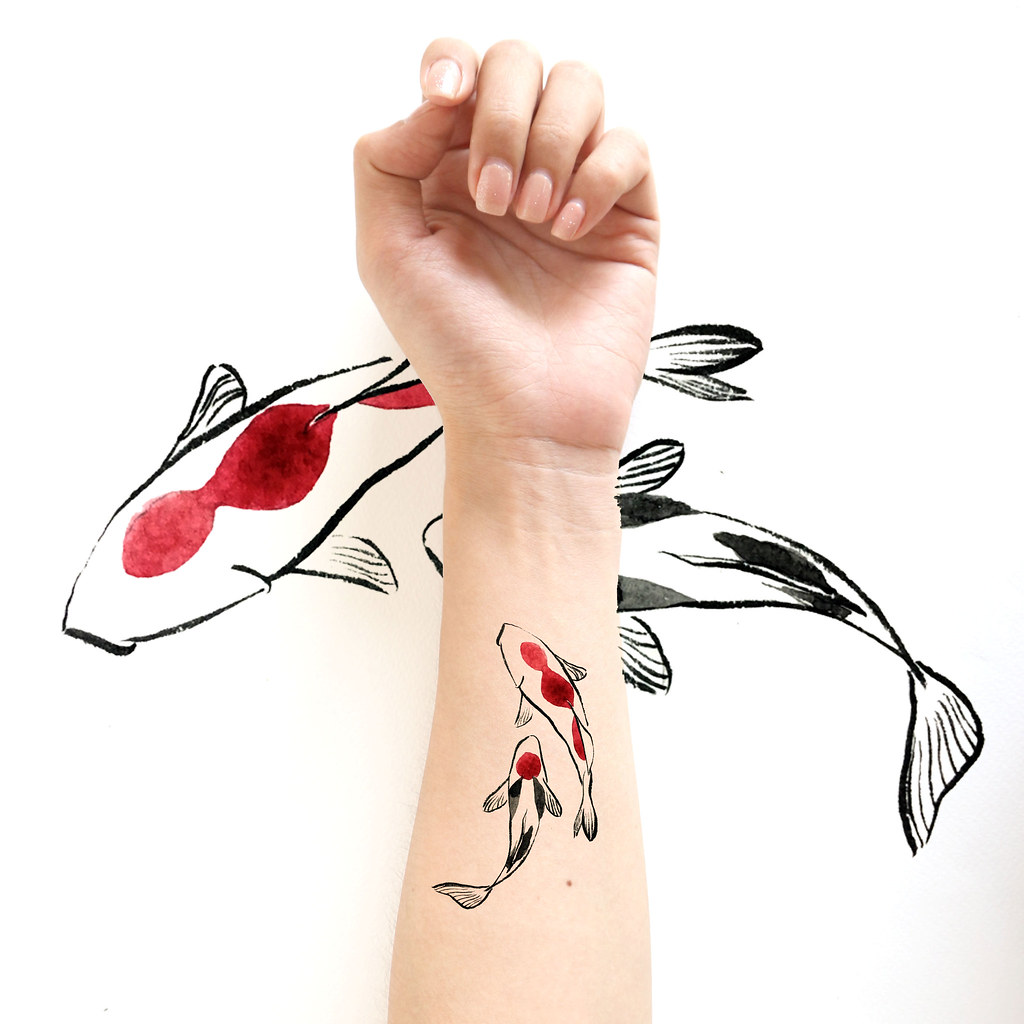 1024x1024 Koi Fish Sticker Tattoos Hand Drawing And Painting Style