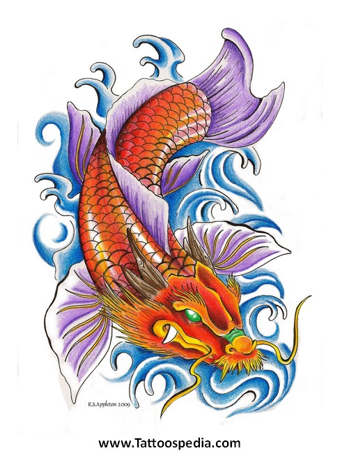 488x650 Koi Fish Dragon Head Tattoo Designs