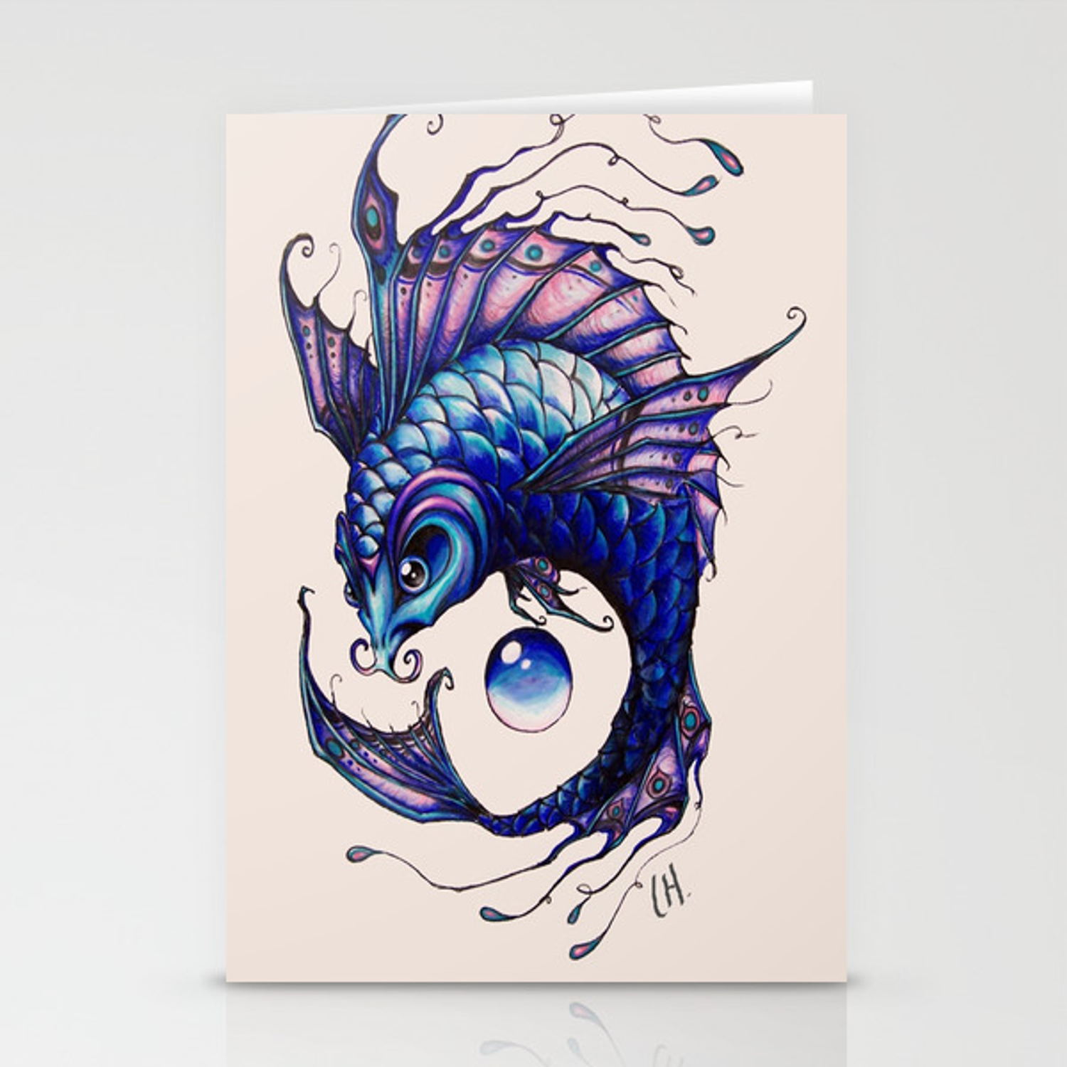 1500x1500 Purple Koi Fish Drawing Stationery Cards
