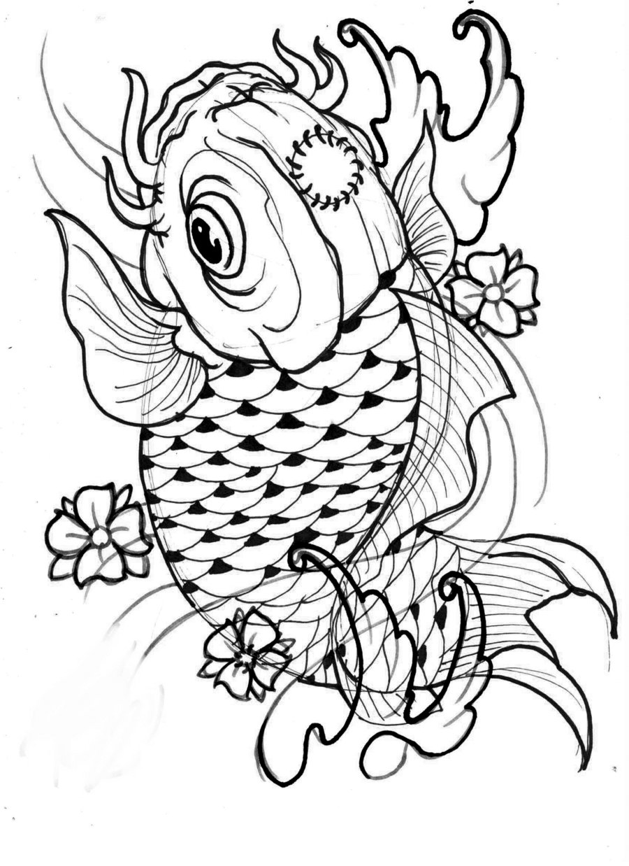 900x1238 Dragon Koi Fish Drawing Outline