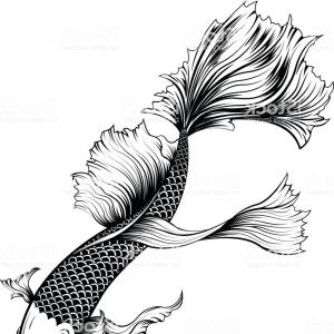 300x300 Koi Fish With Flower And Japanese Cloud Tattoo Design Vector Stock