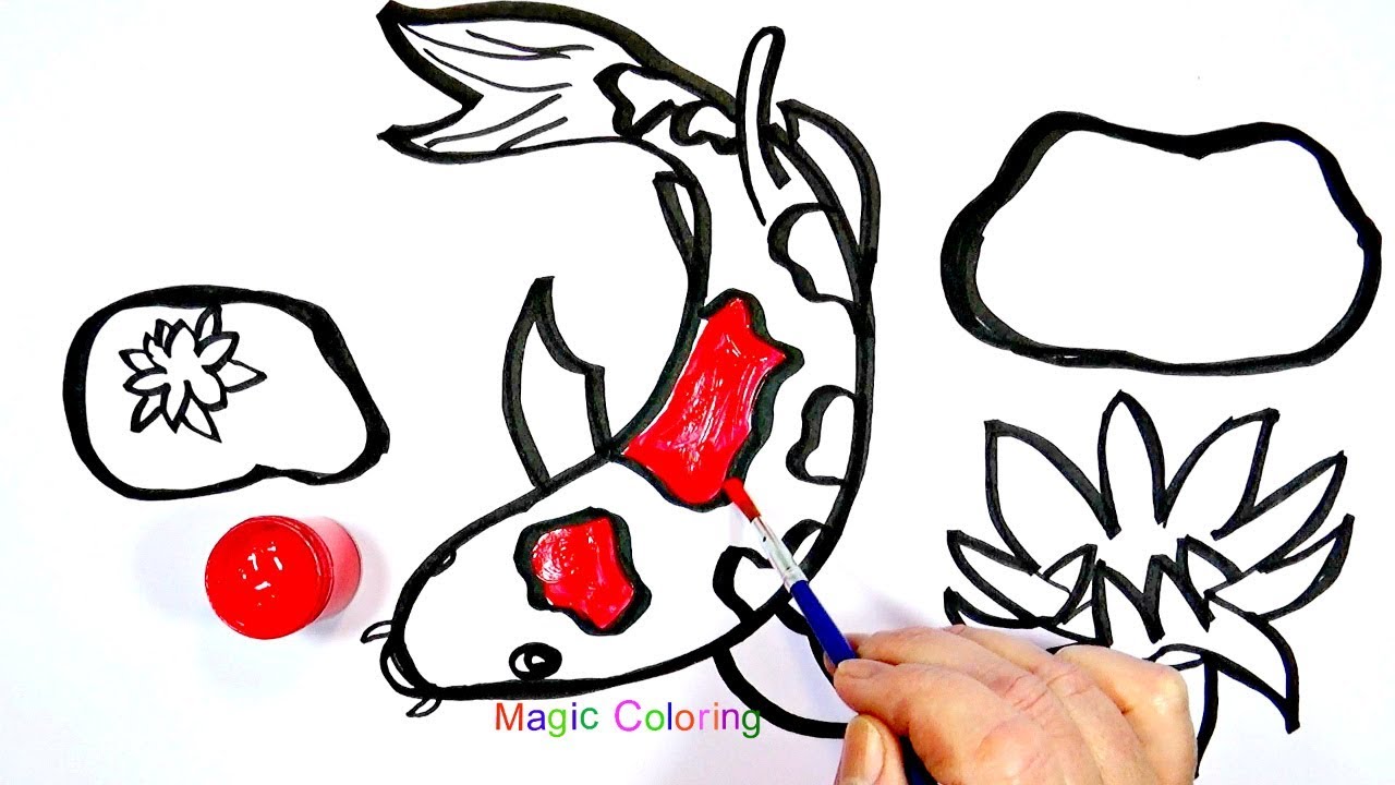 1280x720 How To Draw A Koi Fish In The Pond Easy For Kids Magic Coloring