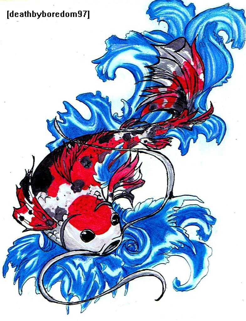 785x1022 Red Blue Koi Fish Tattoo
