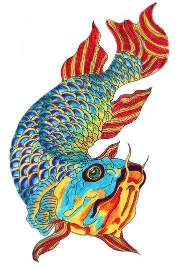 377x537 blue koi with red fins artfish snails, turtles tatuajes, carpa