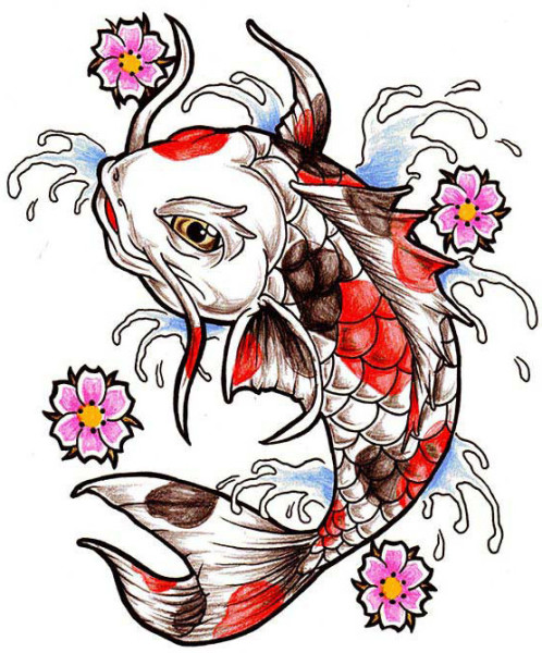 498x600 Koi Carp Fish Tattoo Design