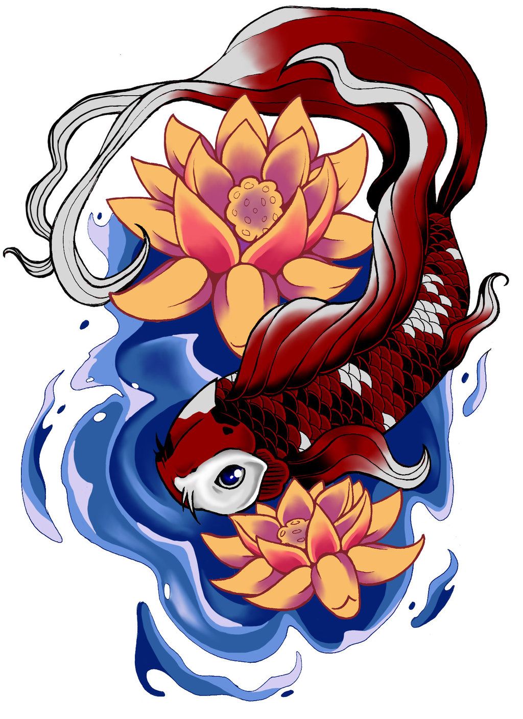 1024x1407 Koi Fish And Lotus Flowers Tattoo Drawing Ink I Like Koi