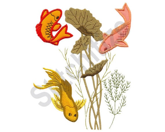 570x456 Applique Koi Pond Machine Embroidery Design Embroidery Etsy