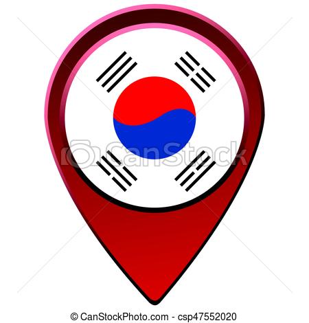 450x470 Isolated South Korean Flag On A Map Pin, Vector Illustration