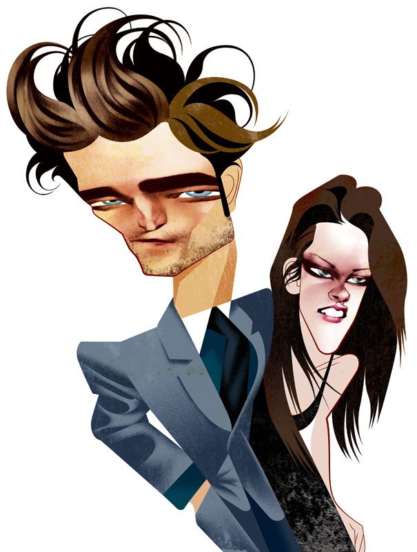605x800 robert pattinson and kristen stewart illustration caricaturas