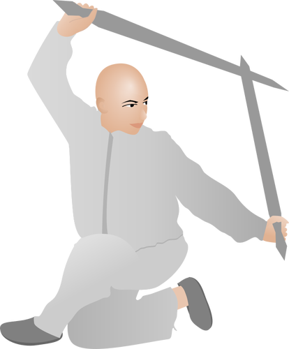414x500 Vector Drawing Of Kung Fu Man With Two Swords