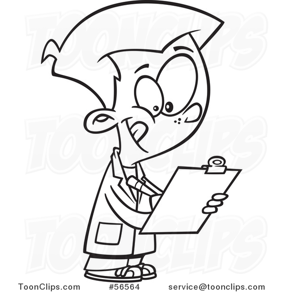581x600 Cartoon Outline Boy Wearing A Lab Coat And Writing On A Clipboard