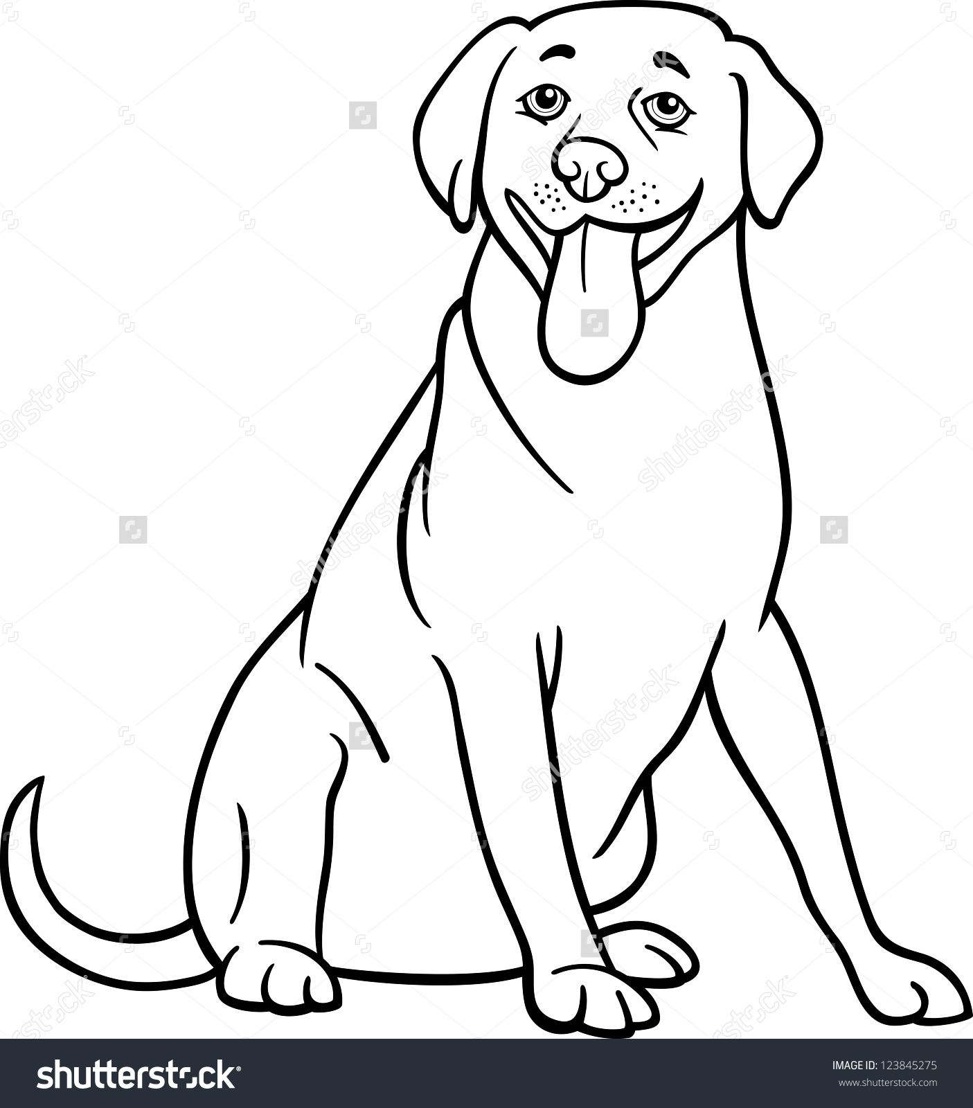 1405x1600 Black And White Cartoon Illustration Of Funny Labrador Retriever