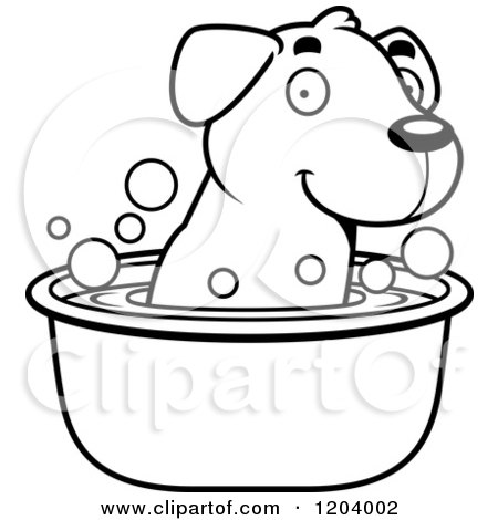 450x470 Cartoon Of A Black And White Cute Labrador Puppy Taking A Bath
