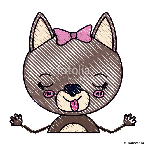 500x500 Color Crayon Silhouette Caricature Half Body Of Cute Female Cat