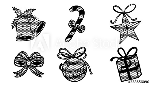 500x281 Set Of Lace Christmas Ornament Silhouette On White Background