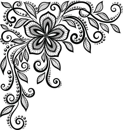 403x426 Beautiful Black And White Lace Flower In The Corner Vector Art