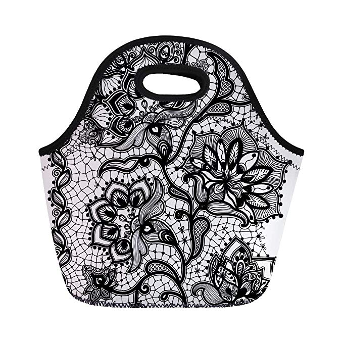 679x679 Semtomn Lunch Tote Bag Pattern Abstract Lace Ribbon