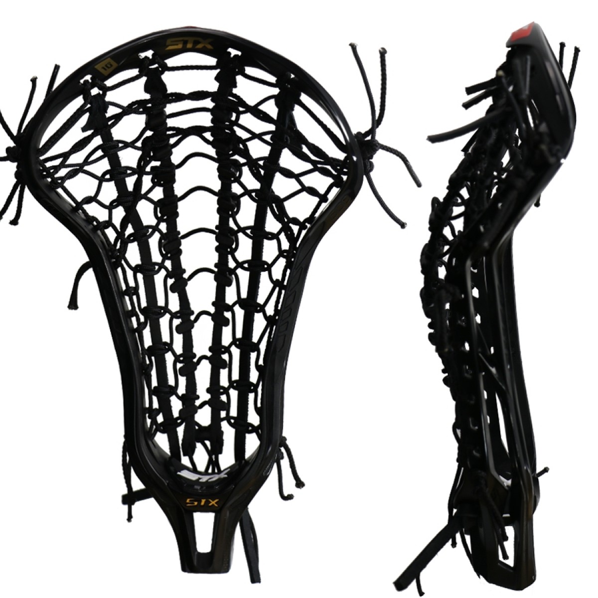 1200x1200 stx crux black with custom rail elite pocket women's lacrosse