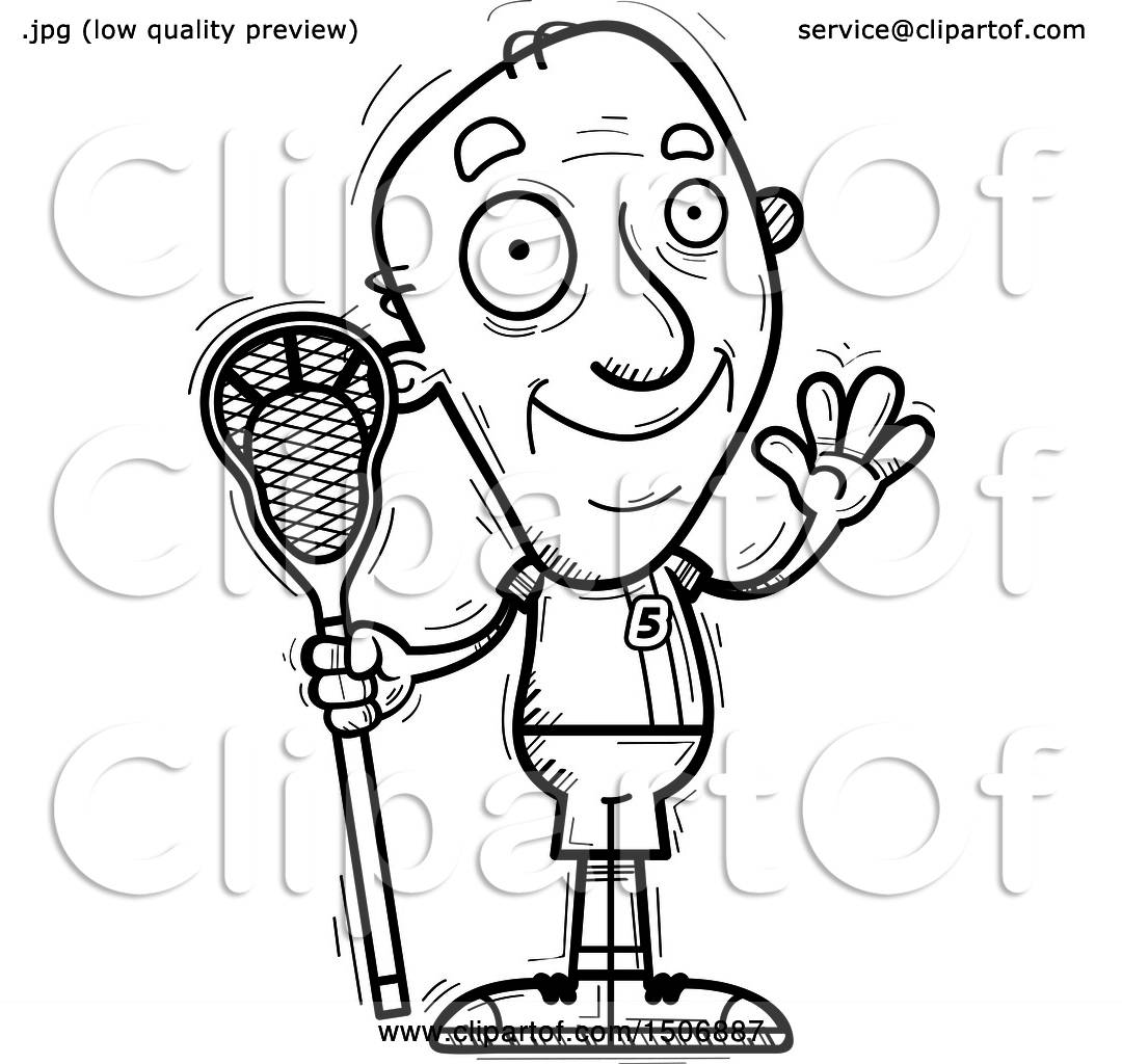 1080x1024 Clipart Of A Black And White Waving Senior Male Lacrosse Player