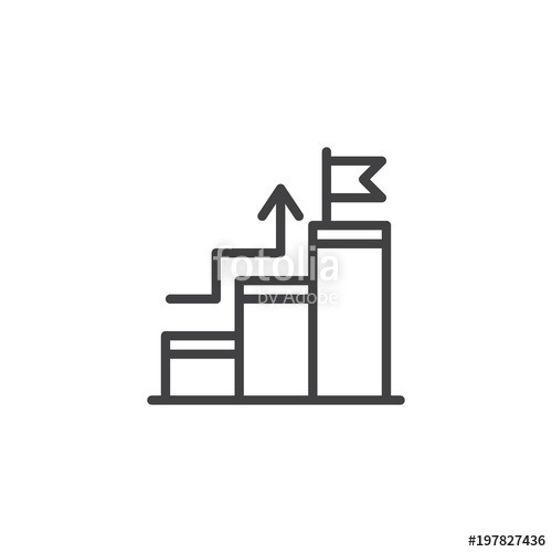 500x500 Growing Bar Chart With Flag On Peak Outline Icon Linear Style